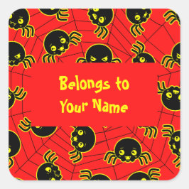 Pegatina Cuadrada Nombre personalizado Bookplate Funny Spids Hallowe