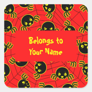 Pegatina Cuadrada Nombre personalizado Bookplate Funny Spids Hallowe