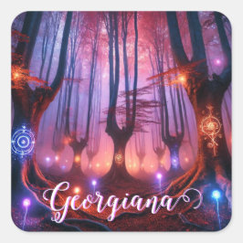 Pegatina Cuadrada Nombre personalizado Bosque de Whimsigoth con enca