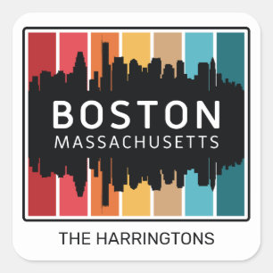 Pegatina Cuadrada Nombre personalizado Boston Massachusetts
