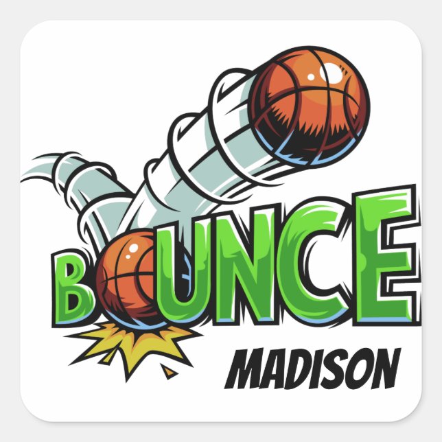 Pegatina Cuadrada Nombre personalizado BOUNCE pegatinas de baloncest (Anverso)