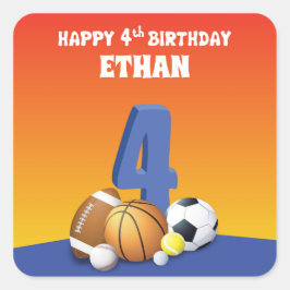 Pegatina Cuadrada Nombre personalizado Boy 4º Balls Deportivas de Cu