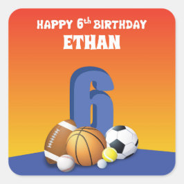 Pegatina Cuadrada Nombre personalizado Boy 6ª bolas deportivas de cu
