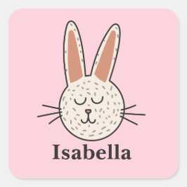 Pegatina Cuadrada Nombre personalizado Bunny de Pascua