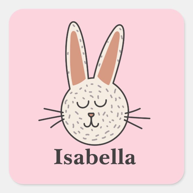 Pegatina Cuadrada Nombre personalizado Bunny de Pascua (Anverso)