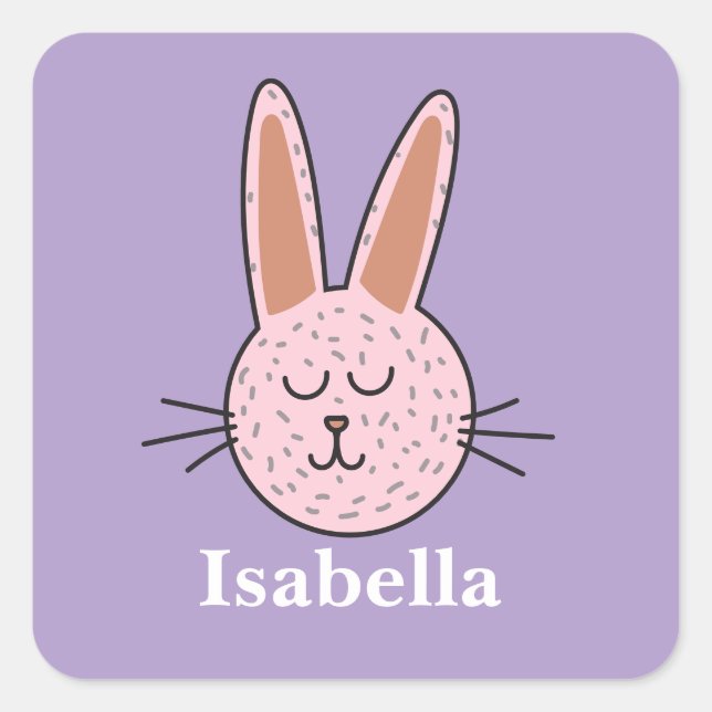 Pegatina Cuadrada Nombre personalizado Bunny de Pascua (Anverso)