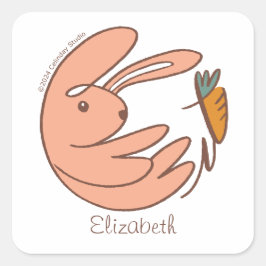 Pegatina Cuadrada Nombre personalizado Bunny y arte animal de zanja