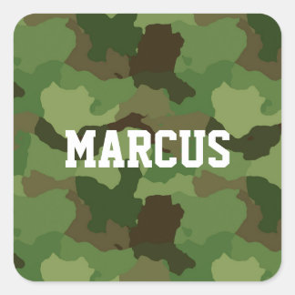 Pegatina Cuadrada Nombre personalizado Camuflaje verde/Pegatinas mil