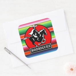 Pegatina Cuadrada NOMBRE Personalizado Carro Caballo Serape Español
