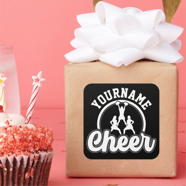 Pegatina Cuadrada NOMBRE Personalizado Cheer equipo Varsity CheerLea (Fiesta)