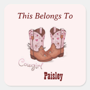 Pegatina Cuadrada Nombre Personalizado Cute CowGirl Boots A Los Que