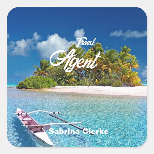 Pegatina Cuadrada Nombre personalizado de la isla de vacaciones (Anverso)