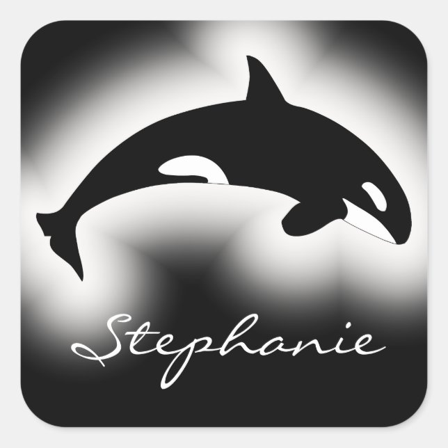 Pegatina Cuadrada Nombre personalizado de la naturaleza blanca negra (Anverso)