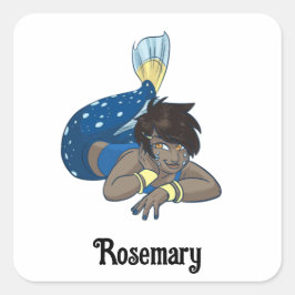 Pegatina Cuadrada Nombre personalizado de Lady mermaid