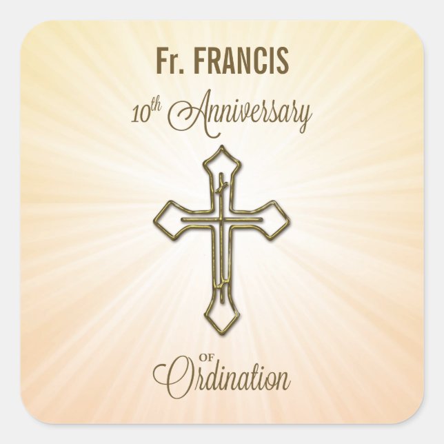 Pegatina Cuadrada Nombre personalizado, décimo aniversario de la Ord (Anverso)