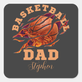 Pegatina Cuadrada Nombre personalizado del baloncesto papá padre día