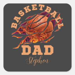Pegatina Cuadrada Nombre personalizado del baloncesto papá padre día