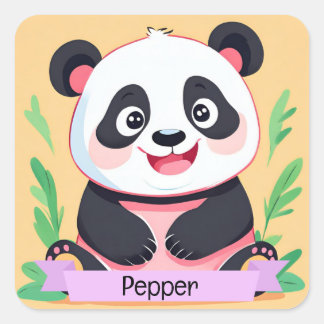 Pegatina Cuadrada Nombre personalizado del panda del bebé