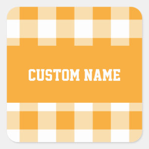 Pegatina Cuadrada Nombre personalizado del patrón de Gingham