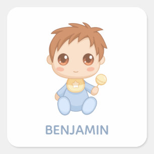 Pegatina Cuadrada Nombre personalizado del rompecabezas azul del niñ