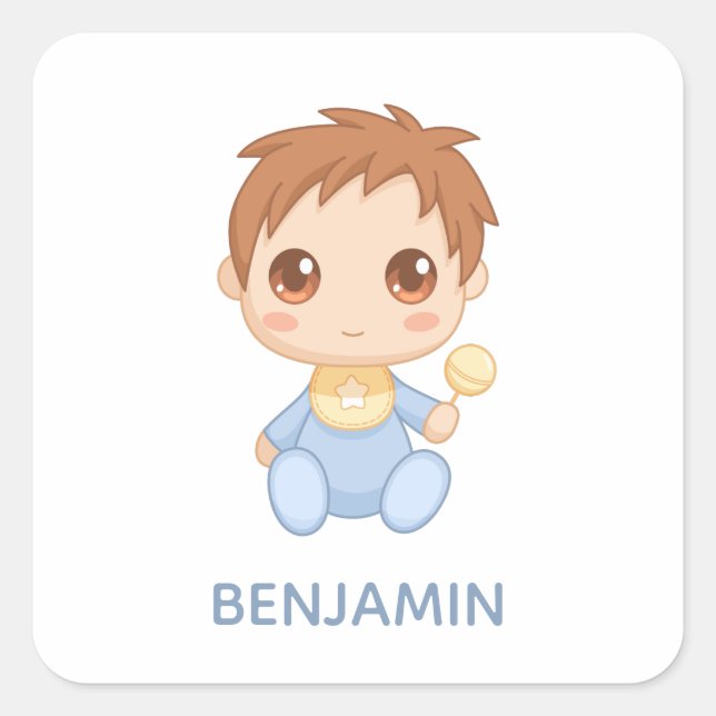 Pegatina Cuadrada Nombre personalizado del rompecabezas azul del niñ (Anverso)