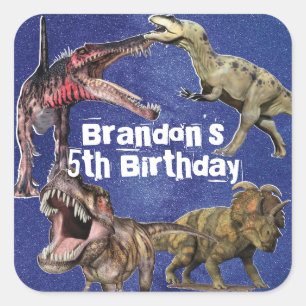 Pegatina Cuadrada Nombre personalizado Dinosaur Boys Fiesta de cumpl