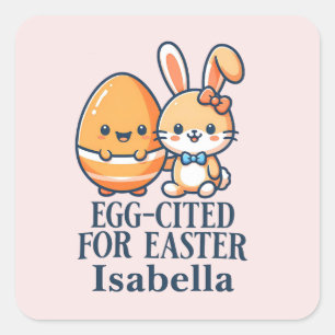 Pegatina Cuadrada Nombre personalizado Easter Bunny Egg citado