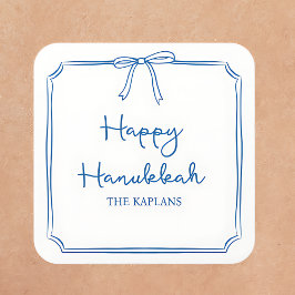 Pegatina Cuadrada Nombre personalizado Elegante Blue Bow Hanukkah GI