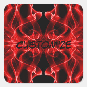 Pegatina Cuadrada Nombre personalizado humo rojo simétrico negro
