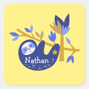 Pegatina Cuadrada Nombre personalizado lindo azul Koala Oso fondo am