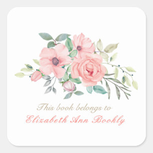 Pegatina Cuadrada Nombre personalizado Marcador floral de color de a