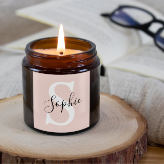 Pegatina Cuadrada Nombre personalizado moderno Monograma Pastel rosa