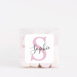 Pegatina Cuadrada Nombre personalizado moderno Monograma rosa<br><div class="desc">Nombre personalizado moderno Monograma rosa</div>