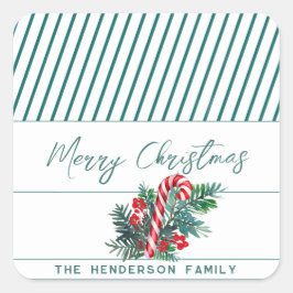 Pegatina Cuadrada Nombre personalizado | Navidades de Candy Cane y G