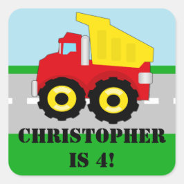 Pegatina Cuadrada Nombre Personalizado Niños Niños Construcción Dump