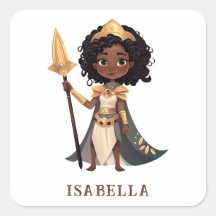 Pegatina Cuadrada Nombre personalizado: Pequeño guerrero caballero a