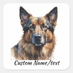 Pegatina Cuadrada Nombre personalizado perro pastor alemán mascota n