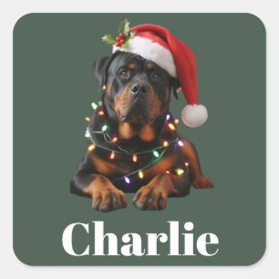 Pegatina Cuadrada Nombre Personalizado Perro Rottweiler Navidad Pers