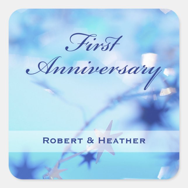 Pegatina Cuadrada Nombre personalizado, primer aniversario de Boda (Anverso)