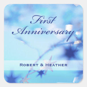 Pegatina Cuadrada Nombre personalizado, primer aniversario de Boda