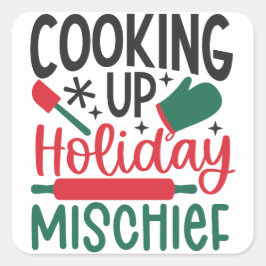 Pegatina Cuadrada Nombre personalizado que cocina la travesura de va