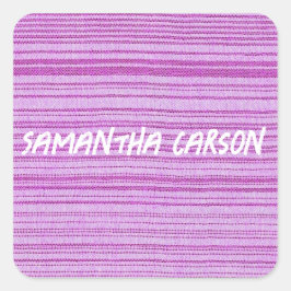 Pegatina Cuadrada Nombre personalizado rayas rosas textiladas