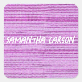 Pegatina Cuadrada Nombre personalizado rayas rosas textiladas