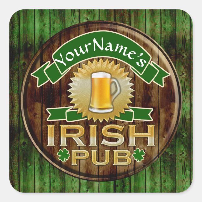 Pegatina Cuadrada Nombre personalizado: Rótulo de pub irlandés St. P (Anverso)