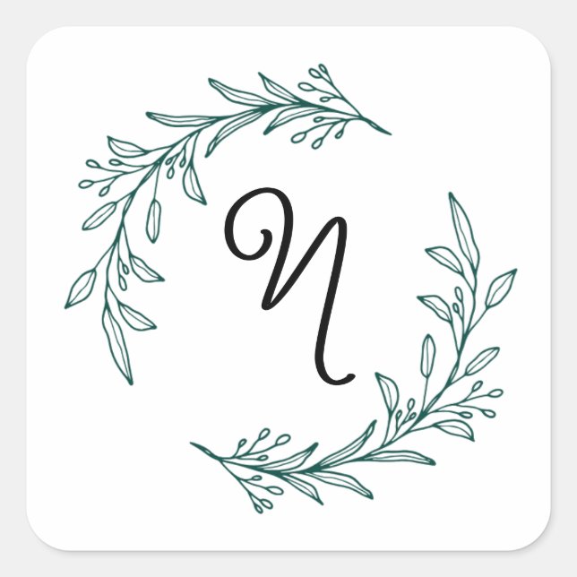 Pegatina Cuadrada Nombre personalizado rustico de Evergreen Wreath i (Anverso)