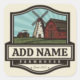 Pegatina Cuadrada NOMBRE Personalizado Rústico Farmhouse Old Windmil