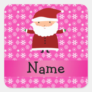 Pegatina Cuadrada Nombre personalizado santa copos de nieve rosa
