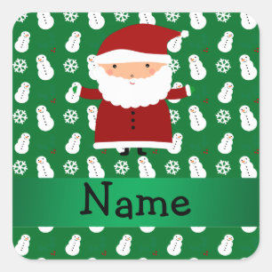 Pegatina Cuadrada Nombre personalizado santa verde snowman