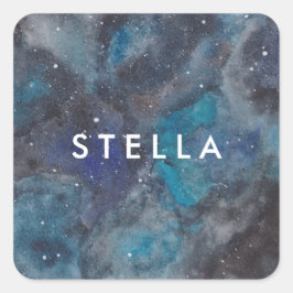 Pegatina Cuadrada Nombre personalizado Starry de la galaxia espacial