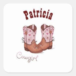 Pegatina Cuadrada Nombre personalizado Trendy Cute Cow Girl Boots Pi